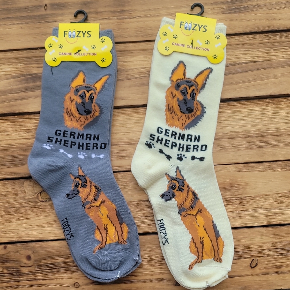 NWT Fozzys German Shepherd Socks - Gray and Cream 2 Pair Set - Unisex